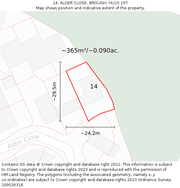 14, ALDER CLOSE, BROUGH, HU15 1ST: Plot and title map
