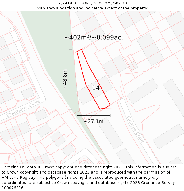 14, ALDER GROVE, SEAHAM, SR7 7RT: Plot and title map