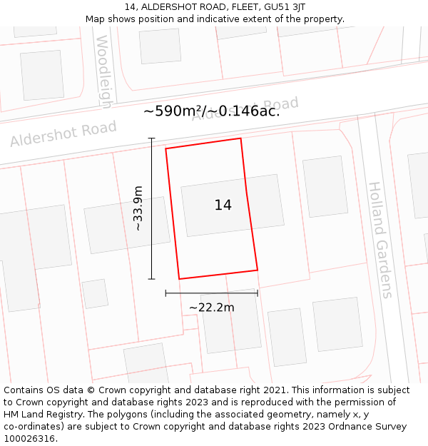 14, ALDERSHOT ROAD, FLEET, GU51 3JT: Plot and title map