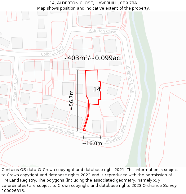 14, ALDERTON CLOSE, HAVERHILL, CB9 7RA: Plot and title map