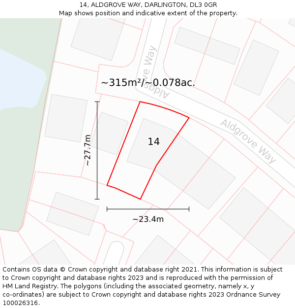 14, ALDGROVE WAY, DARLINGTON, DL3 0GR: Plot and title map