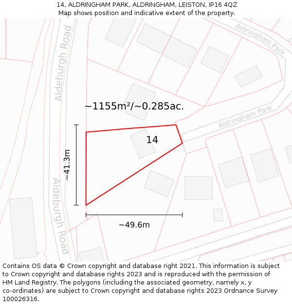 14, ALDRINGHAM PARK, ALDRINGHAM, LEISTON, IP16 4QZ: Plot and title map