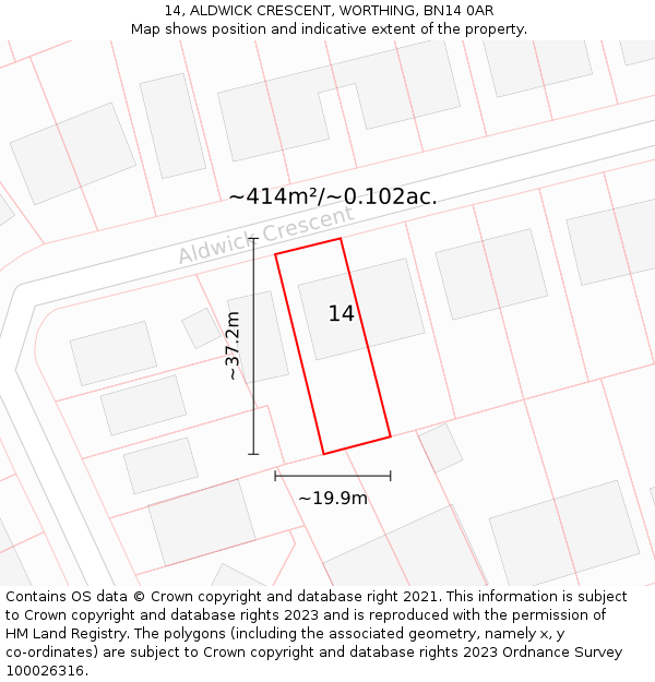 14, ALDWICK CRESCENT, WORTHING, BN14 0AR: Plot and title map