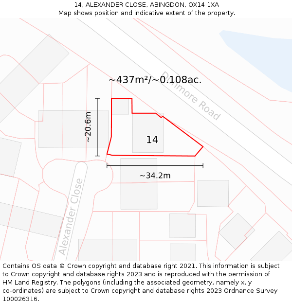 14, ALEXANDER CLOSE, ABINGDON, OX14 1XA: Plot and title map