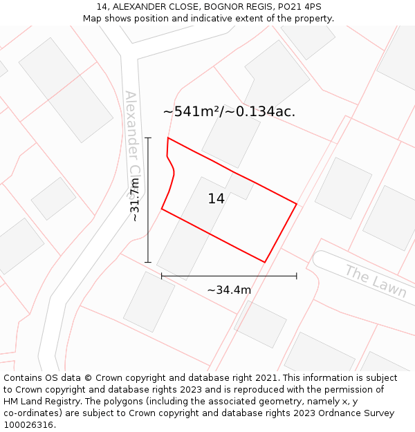 14, ALEXANDER CLOSE, BOGNOR REGIS, PO21 4PS: Plot and title map