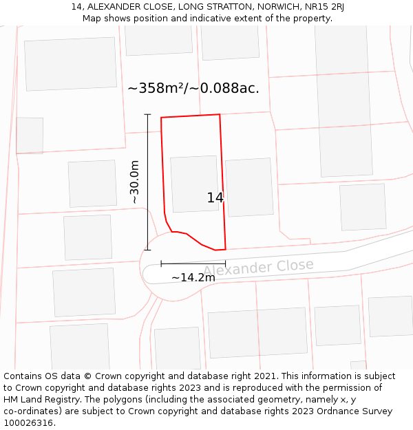 14, ALEXANDER CLOSE, LONG STRATTON, NORWICH, NR15 2RJ: Plot and title map