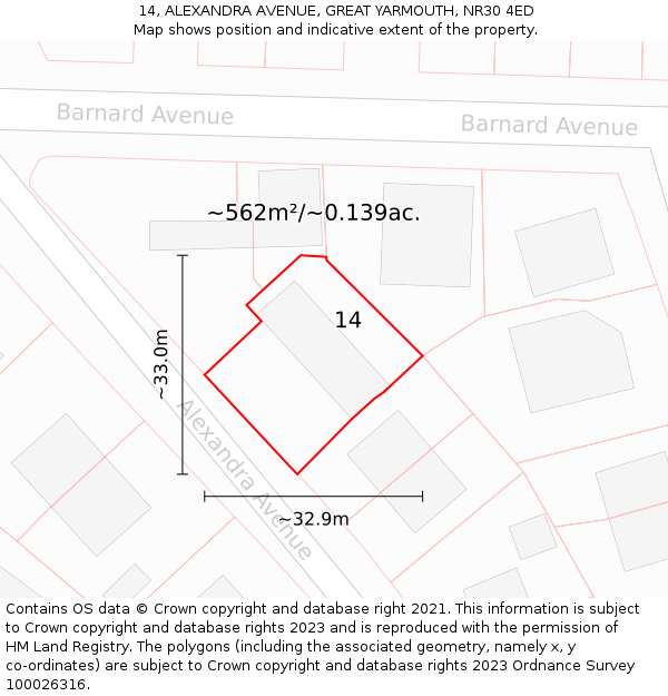 14, ALEXANDRA AVENUE, GREAT YARMOUTH, NR30 4ED: Plot and title map