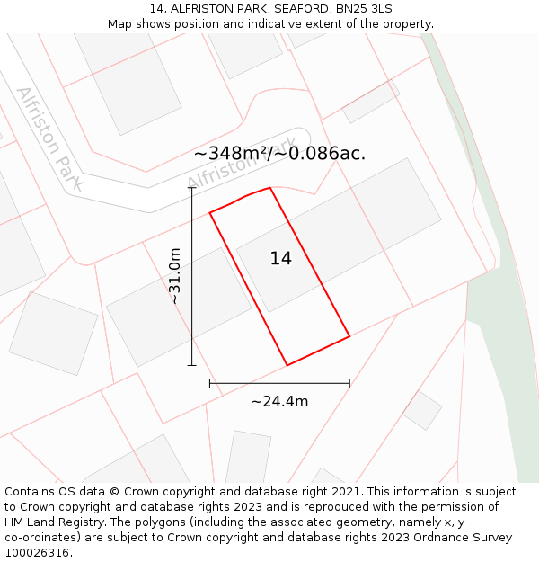 14, ALFRISTON PARK, SEAFORD, BN25 3LS: Plot and title map