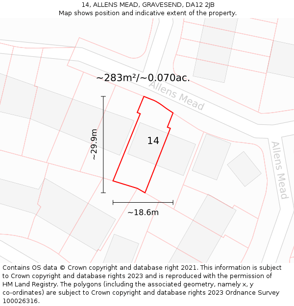 14, ALLENS MEAD, GRAVESEND, DA12 2JB: Plot and title map
