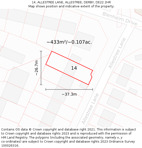 14, ALLESTREE LANE, ALLESTREE, DERBY, DE22 2HR: Plot and title map