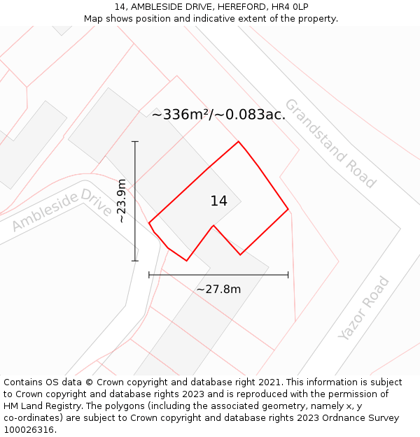 14, AMBLESIDE DRIVE, HEREFORD, HR4 0LP: Plot and title map