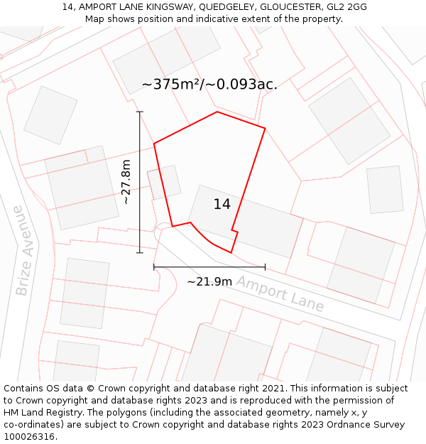 14, AMPORT LANE KINGSWAY, QUEDGELEY, GLOUCESTER, GL2 2GG: Plot and title map
