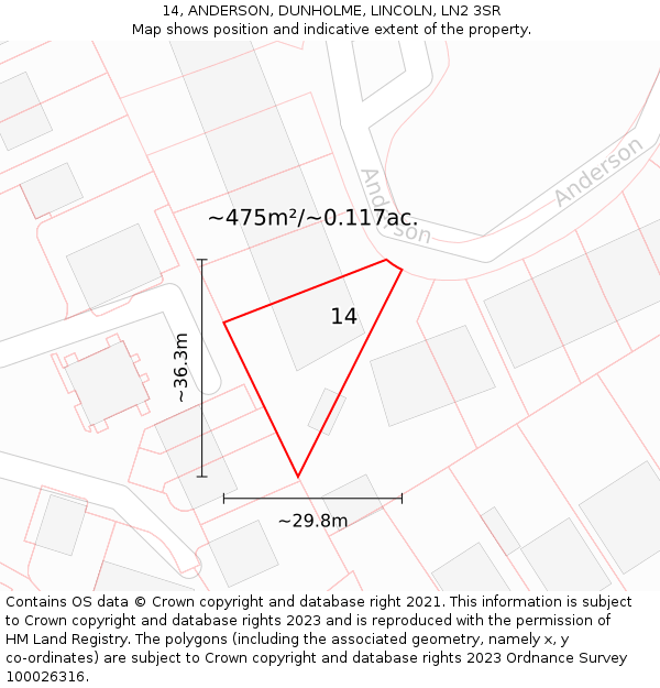14, ANDERSON, DUNHOLME, LINCOLN, LN2 3SR: Plot and title map