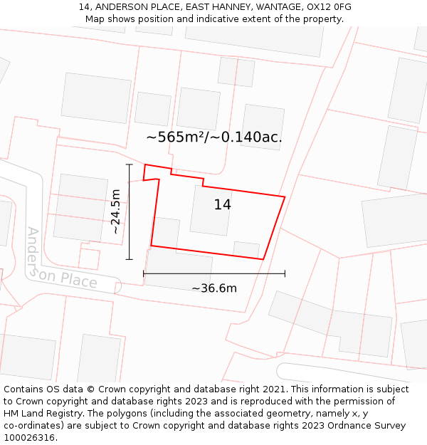14, ANDERSON PLACE, EAST HANNEY, WANTAGE, OX12 0FG: Plot and title map