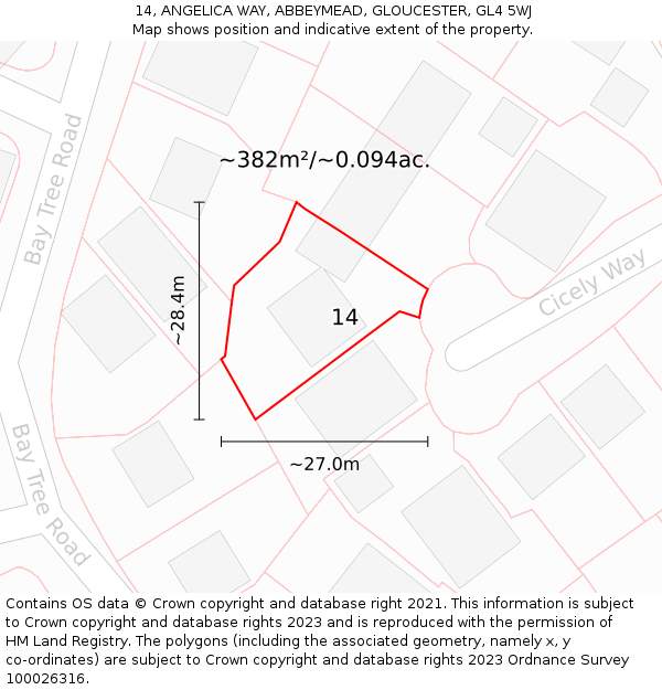14, ANGELICA WAY, ABBEYMEAD, GLOUCESTER, GL4 5WJ: Plot and title map
