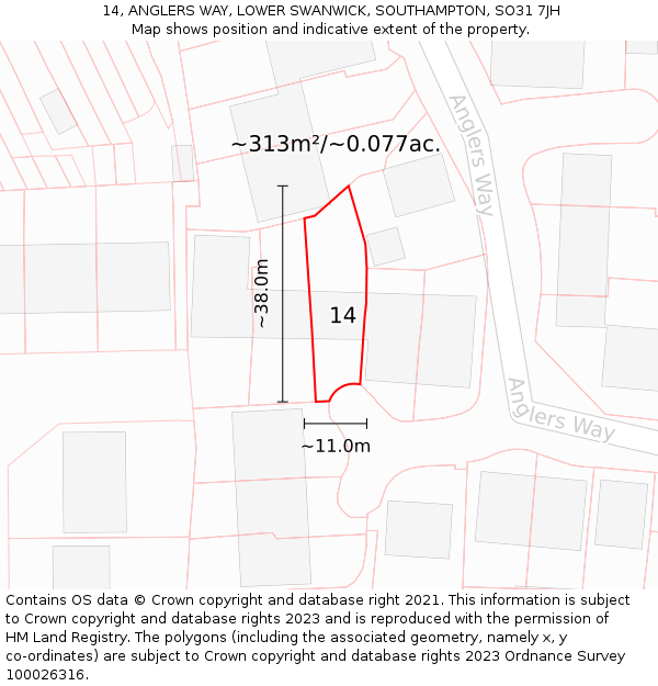 14, ANGLERS WAY, LOWER SWANWICK, SOUTHAMPTON, SO31 7JH: Plot and title map