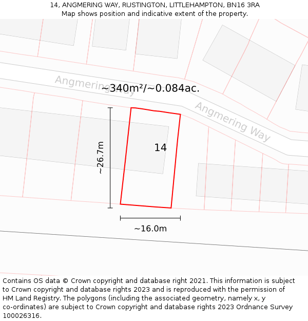 14, ANGMERING WAY, RUSTINGTON, LITTLEHAMPTON, BN16 3RA: Plot and title map