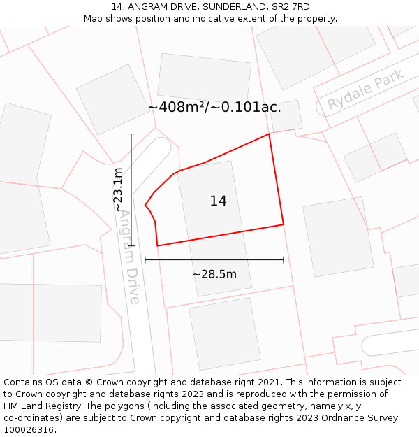 14, ANGRAM DRIVE, SUNDERLAND, SR2 7RD: Plot and title map