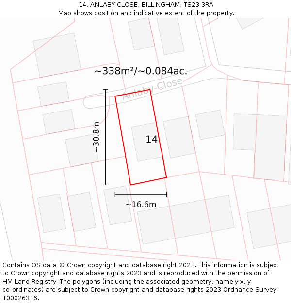 14, ANLABY CLOSE, BILLINGHAM, TS23 3RA: Plot and title map