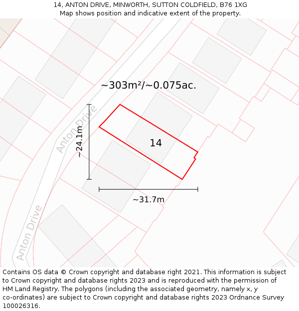 14, ANTON DRIVE, MINWORTH, SUTTON COLDFIELD, B76 1XG: Plot and title map