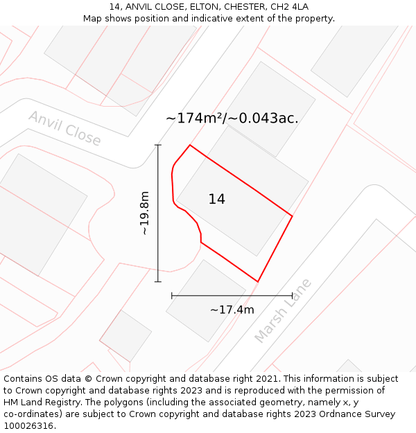 14, ANVIL CLOSE, ELTON, CHESTER, CH2 4LA: Plot and title map