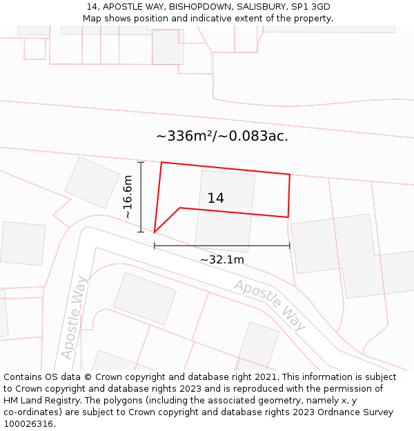 14, APOSTLE WAY, BISHOPDOWN, SALISBURY, SP1 3GD: Plot and title map
