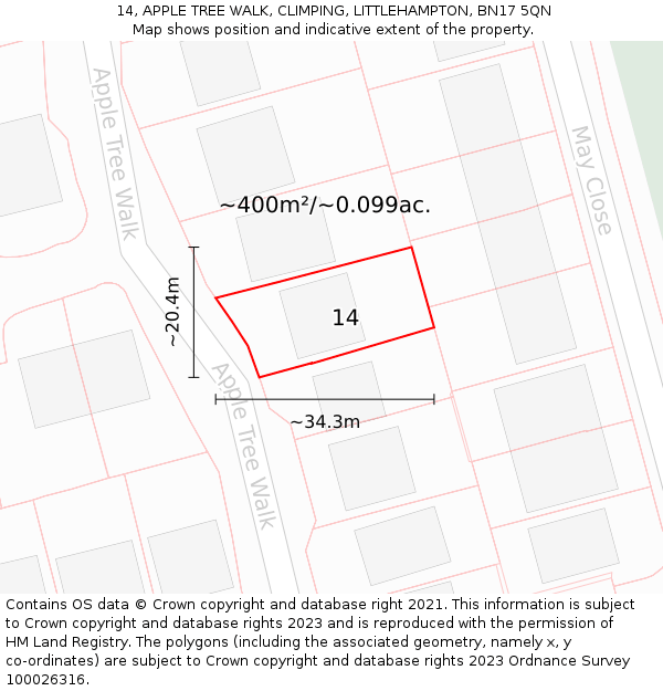 14, APPLE TREE WALK, CLIMPING, LITTLEHAMPTON, BN17 5QN: Plot and title map