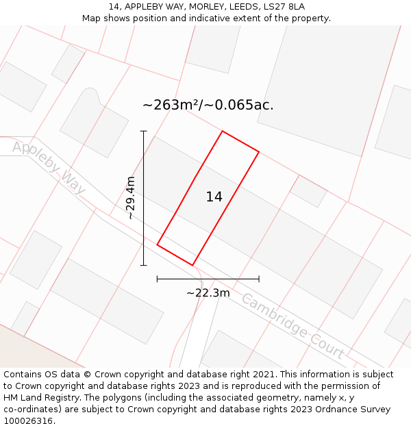 14, APPLEBY WAY, MORLEY, LEEDS, LS27 8LA: Plot and title map