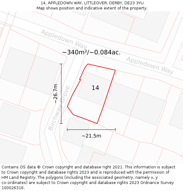 14, APPLEDOWN WAY, LITTLEOVER, DERBY, DE23 3YU: Plot and title map