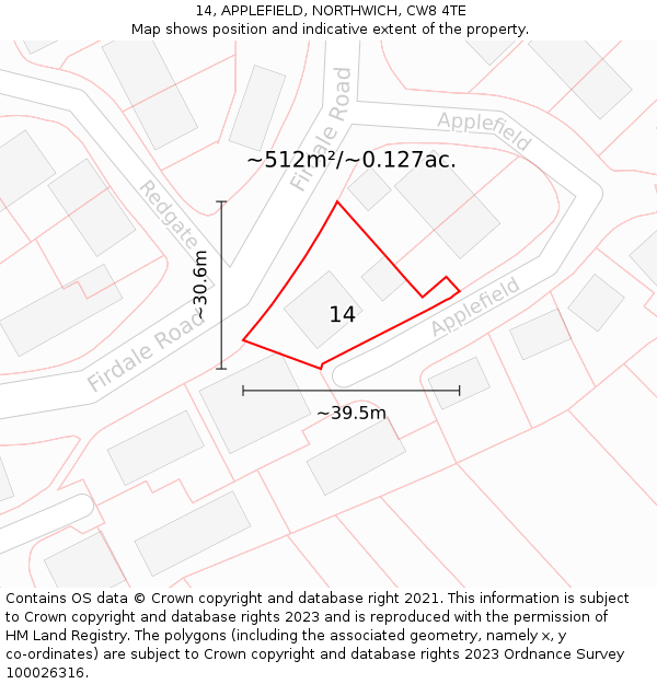 14, APPLEFIELD, NORTHWICH, CW8 4TE: Plot and title map