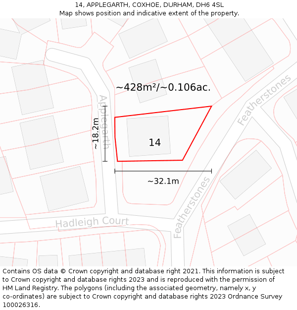 14, APPLEGARTH, COXHOE, DURHAM, DH6 4SL: Plot and title map