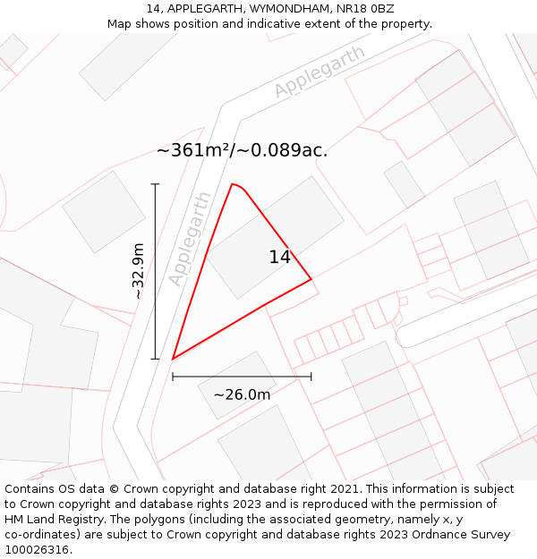 14, APPLEGARTH, WYMONDHAM, NR18 0BZ: Plot and title map
