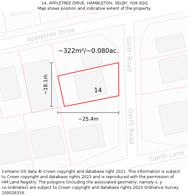 14, APPLETREE DRIVE, HAMBLETON, SELBY, YO8 9QG: Plot and title map