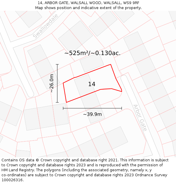 14, ARBOR GATE, WALSALL WOOD, WALSALL, WS9 9RF: Plot and title map