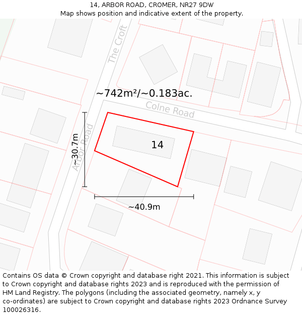 14, ARBOR ROAD, CROMER, NR27 9DW: Plot and title map