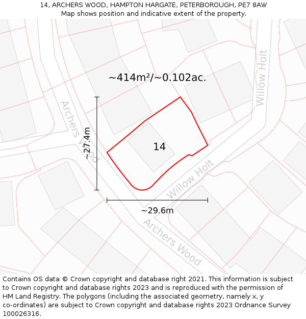 14, ARCHERS WOOD, HAMPTON HARGATE, PETERBOROUGH, PE7 8AW: Plot and title map