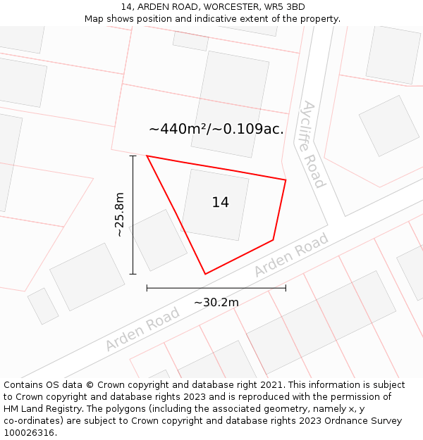 14, ARDEN ROAD, WORCESTER, WR5 3BD: Plot and title map