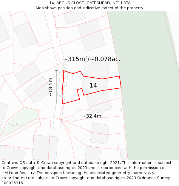14, ARGUS CLOSE, GATESHEAD, NE11 9TA: Plot and title map