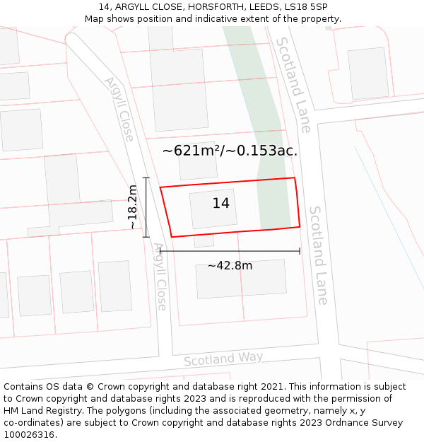 14, ARGYLL CLOSE, HORSFORTH, LEEDS, LS18 5SP: Plot and title map