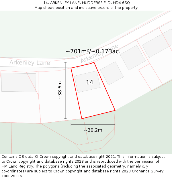 14, ARKENLEY LANE, HUDDERSFIELD, HD4 6SQ: Plot and title map