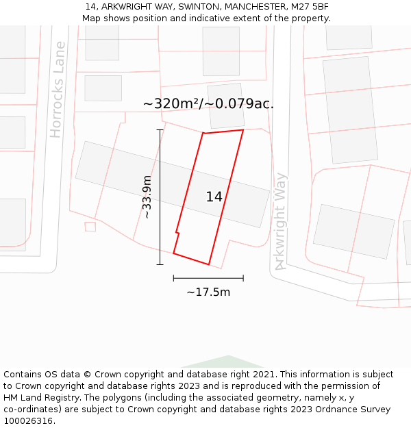 14, ARKWRIGHT WAY, SWINTON, MANCHESTER, M27 5BF: Plot and title map