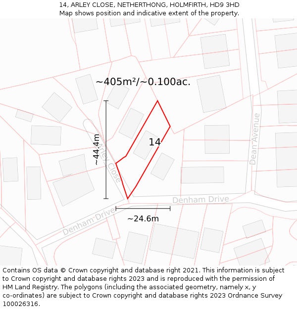 14, ARLEY CLOSE, NETHERTHONG, HOLMFIRTH, HD9 3HD: Plot and title map