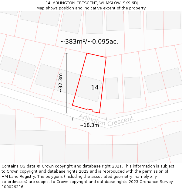 14, ARLINGTON CRESCENT, WILMSLOW, SK9 6BJ: Plot and title map