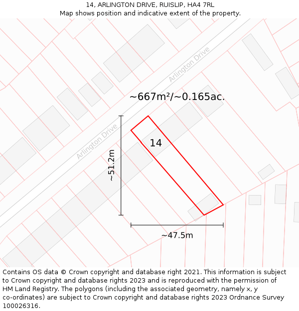 14, ARLINGTON DRIVE, RUISLIP, HA4 7RL: Plot and title map
