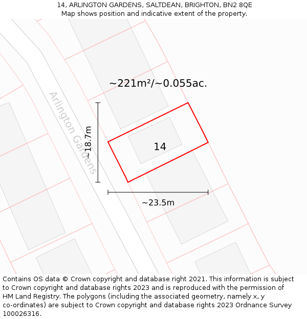 14, ARLINGTON GARDENS, SALTDEAN, BRIGHTON, BN2 8QE: Plot and title map