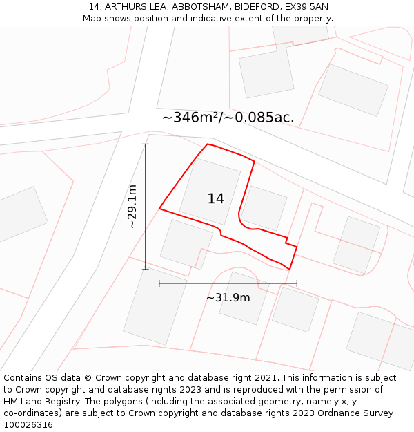 14, ARTHURS LEA, ABBOTSHAM, BIDEFORD, EX39 5AN: Plot and title map