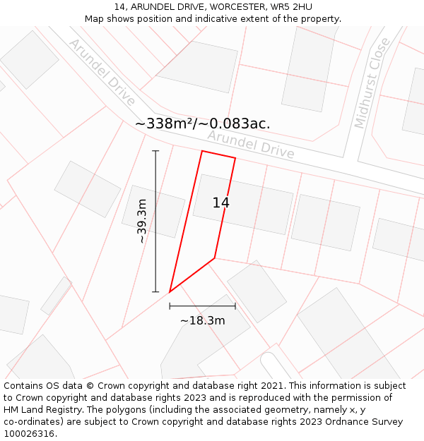 14, ARUNDEL DRIVE, WORCESTER, WR5 2HU: Plot and title map