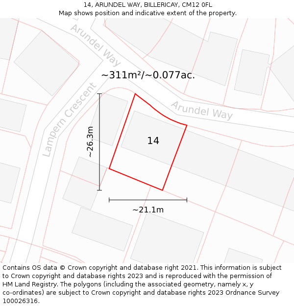 14, ARUNDEL WAY, BILLERICAY, CM12 0FL: Plot and title map