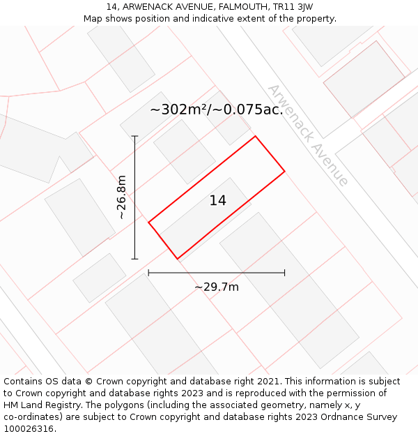 14, ARWENACK AVENUE, FALMOUTH, TR11 3JW: Plot and title map