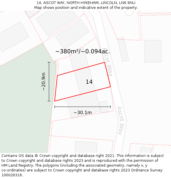 14, ASCOT WAY, NORTH HYKEHAM, LINCOLN, LN6 9NU: Plot and title map